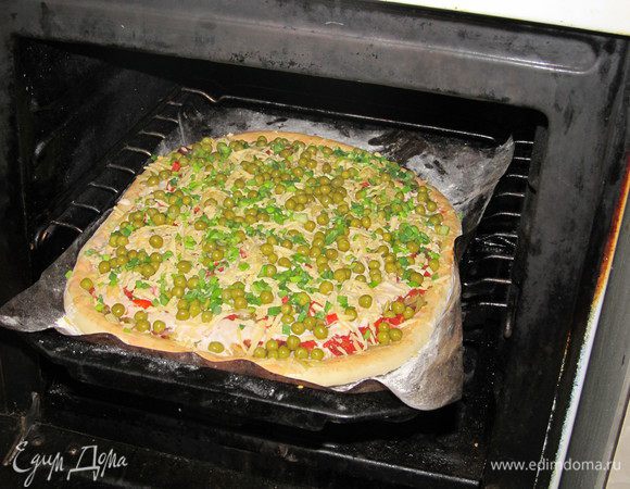 Включить духовку на 220 градусов, раскатать тесто в длинный пласт
смазать кетчупом и все продукты выложить. Сверху потереть сыр.
оставить тесто на 10 минут и отправляйте в духовку на 40 минут.
Бон апетит!