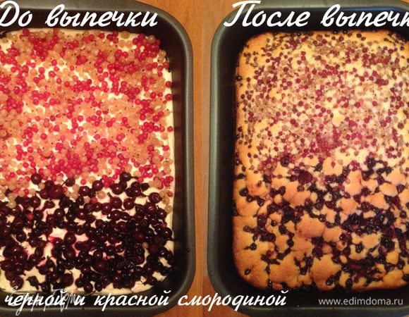 Бисквит:
180 г. сливочного масла, 180-190 г сахарного песка, 230 г муки,  1 ч.л. с горкой разрыхлителя, 4 крупных яйца.

Ягоды: вишня или смородина или клюква или яблоки или микс
стандартная упаковка замороженных ягод (300-400г.), замороженные ягоды предварительно разморозить, особенно вишню, чтобы стек сок, хотя мелкие типа красной смородины можно и так.