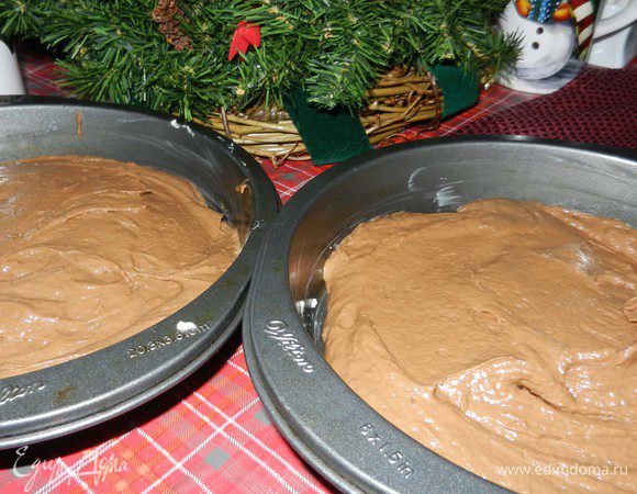 Смешать муку, соду и соль. За 3 раза добавить к шоколадно-кефирной смеси, хорошо размешивая. Разделить на 2 ровные части и разместить в смазанные формы для выпекания, размером 20 см. Выпекать при темп. 175 С около 25 минут, проверять зубочисткой. Вынуть из духовки, дать остыть в форме минут 10.