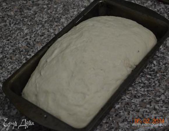 Подошедшее тесто переложить в смазанную маслом прямоугольную форму, оставить еще на 20 мин.