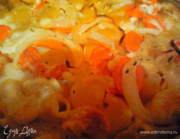 Ставим в духовку на 180 градусов на 30-45 минут, до образования корочки и загустения соуса до состояния омлета.