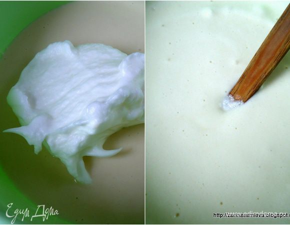 ... аккуратно вмешать в тесто. Тесто после «отдыха» станет более густым, поэтому, нужно влить около стакана теплой воды и аккуратно перемешать, чтобы, не осели белки.