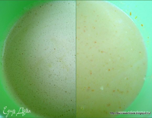 Ввести взбитые яйца и перемешать. Дать тесту постоять 30 минут, накрыв его полотенцем. 
