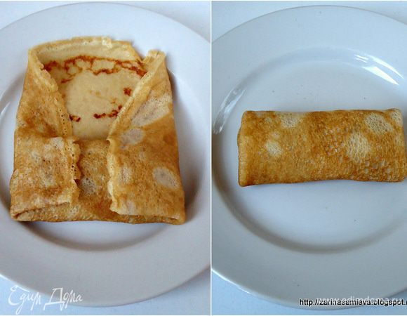 Завернуть его конвертом. Таким образом, нафаршировать все остальные налистники.
