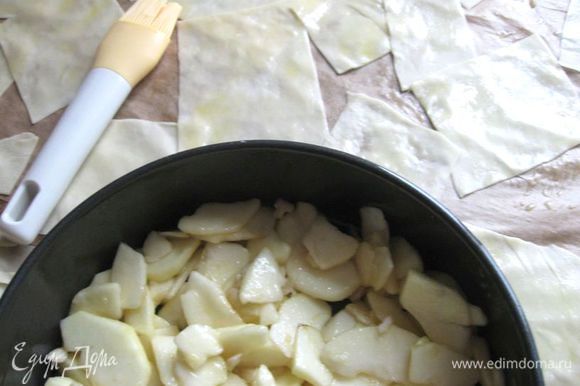 Форму смазать оливковым маслом, положить на дно формы начинку.