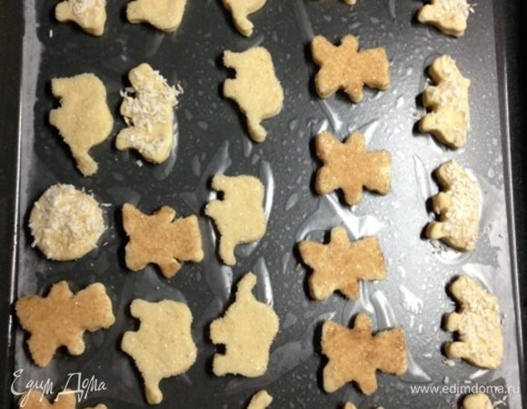 Бегемоты у меня с сахаром и кокосом, а слоники с кардамоном.
Выкладываем печенье на противень (я положила бумагу, но это совсем не обязательно, т.к. печенье само по себе маслянистое) и выпекаем в разогретой до 180 градусов духовке примерно минут 10.