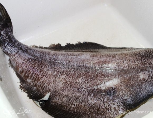 Тушку палтуса очистить от мелкой чешуи и внутренностей.