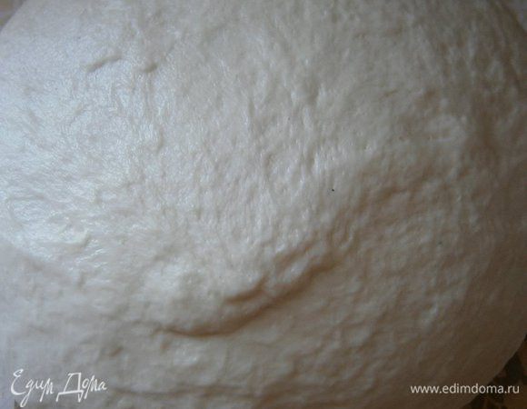 В опару влить воду, хорошо перемешать. Затем, постепенно, всыпая сухие ингредиенты замесить тесто, добавить размягченное сливочное масло и вымесить тесто в течении 15 минут.
Скатать тесто в шар и уложить в смазанную растительным маслом глубокую миску. Накрыть плёнкой и оставить подходить при комнатной температуре 2 часа.
