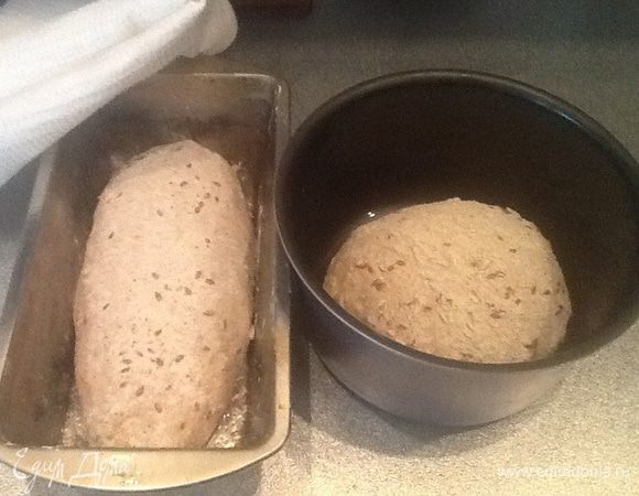 Из каждого шара формируем батон ,смачиваем его немного водой,обваливаем в муке с зернами и укладываем в форму, где-то на один час (форма 22 см.).У меня только одна форма нужного размера,поэтому пришлось использовать форму для кулича.