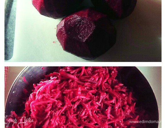 Свеклу очистить и натереть тонкой соломкой  на терке (бернера).