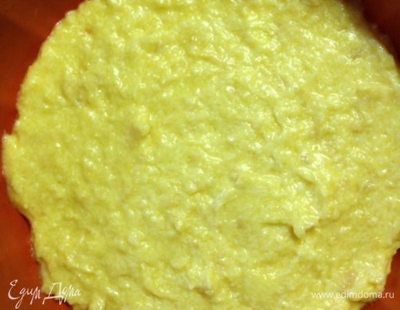 Вылить тесто в смазанную маслом и посыпанную сухарями форму (у меня силиконовая 19 см, я не смазывала).