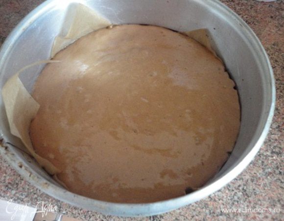 1. Яйца взбить с сахаром и солью в пену.
Всыпать муку, смешанную с какао и разрыхлителем. Размешать.
Форму d=22~24 см выстлать  бумагой для выпечки. Вылить тесто. 
