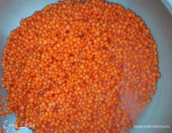 Промоем чечевицу. Добавим воды чтоб закрыть чечевицу.