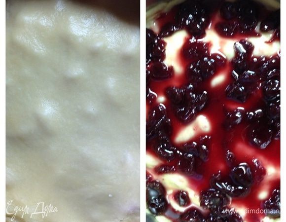 Закрываем раскатанным вторым пластом, края лучше защипать. На нее кладем варенье (ягоды, орехи, и т.д.). Варенье лучше брать густое, чтобы не вытекало при выпекании.