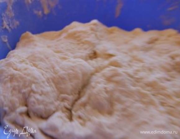 Дрожжи растворить в воде, добавить соль, 2 ст.л. оливкового масла и просеянную муку, замесить тесто.
Тесто убрать в теплое место на час.