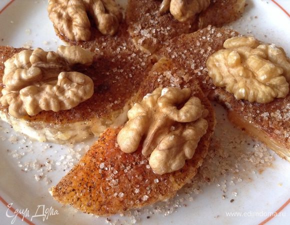 Посыпать этой смесью апельсины и на каждую дольку положить половинку грецкого ореха.
Приятного аппетита! 