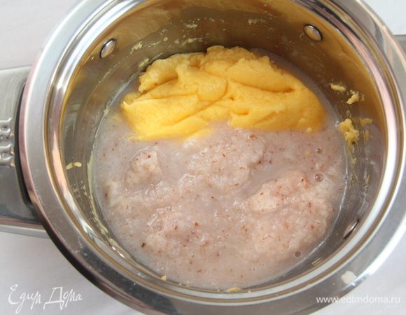 Соединить пюре из личи и заварной крем (шаг 13-14).