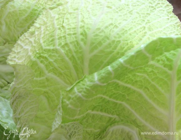 Помыть кочан капусты, вырезать кочерыжку, аккуратно отделить листы.