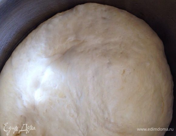 По необходимости подсыпая муку (я подсылала буквально 1-2ст.л) замесим мягкое тесто. Миску смазать растительным маслом,положить тесто. Накрыть плёнкой и оставить в тёплом месте на 30 минут.