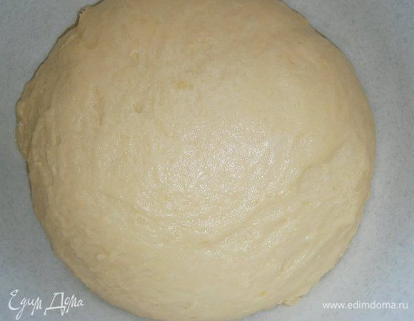 Скатать тесто в колобок, выложить в миску, накрыть плёнкой и оставить в тёплом месте для подхода на 1 - 2 часа.