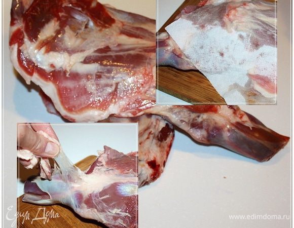 Вымыли мясо и высушили бумажными полотенцами. Потом отделили всякие пленки ненужные. Зачем они нам?