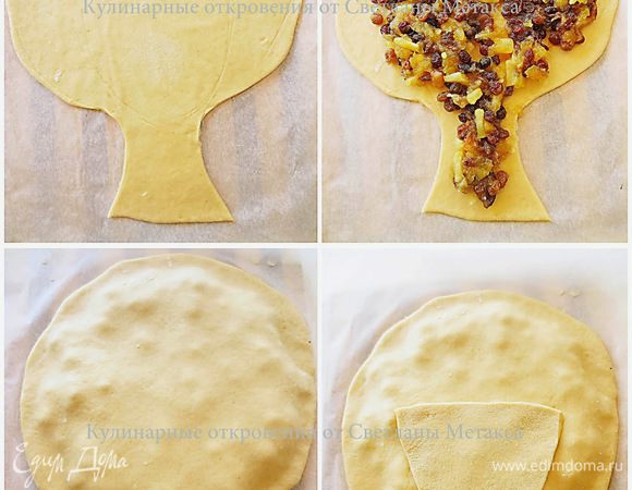 Тесто разделить на 3 части. Из двух частей раскатать пласты.
Я не использовала трафарет, так как когда -то рисовала неплохо, мне не доставило труда ножом для пиццы вырезать овал лица и прическу в двойном экземпляре ( нижнюю и верхнюю часть пирога)
На нижнюю часть пирога выкладываем равномерным слоем начинку и закрываем верхней частью. Слегка прижимаем края