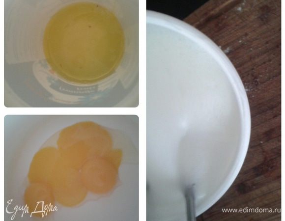 Желтки отделить от белков. Сахар растереть с желтками и сливочным маслом. Белки взбить в пену. Желтково-масленую смесь соединить с мукой,  добавить молоко  и аккуратно вмешать взбитые белки. Форму смазать маслом, выложить тесто и отправить в разогретую до 180 градусов духовку на 15 минут. 