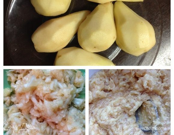 Груши (надо брать крупные) очистить и натереть на крупной терке.
 Вместе с ликером (у меня не было, я взяла просто коньяк) смешать 2/3 натертой массы с кремом.