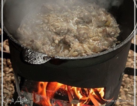 До светло поджаристого цвета и почти готовой мягкости. Но не засушить ни в коем случае. Он успеет ещё дожариться. Вот так. В общем, как только сок луковыф выпарится практически полностью – то и готово.
