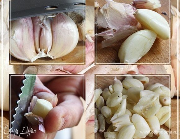 Начал я его было чистить традиционным способом, но быстро соскучился.
И подавив, даже скорее – придавив…, немного зубки чесночные ножиком, шелуху просто… сдул практически.
.
