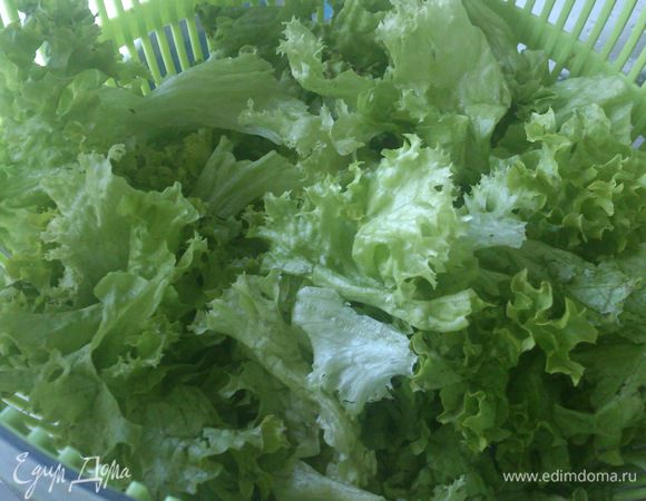 Салат порвать руками, хорошо промыть и высушить.