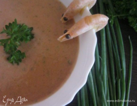 До подачи держать в холодильнике.
При подаче украсить креветками и зеленью петрушки.

Приятного аппетита:)