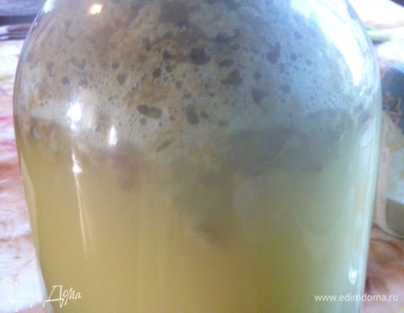 Берем бутыль, насыпаем в него 100 г сухарей ( если нет, то можно заменить 100 г ржаной муки), 3 столовые ложки ржаного темного солода и залить кипятком.
Здесь фотографии кваса без солода. У меня сейчас проблемно его купить... Поэтому я добавила больше сухарей - 200 г.
Хорошо укутать и оставить на ночь до полного остывания. 
В остывший настой добавляем 100 г ржаной закваски на пике активности  (подкормить, в тепло и до увеличения вдвое). Закваску предварительно размешать в небольшом количестве настоя, затем вылить в бутыль.
Добавить сахар и хорошо перемешать.
Закрыть крышкой с водяным затвором и оставить при комнатной температуре на сутки.
Затем процедить, перелить в бутылки, по желанию можно добавить изюм, но необязательно, квас и так резкий. Плотно закрыть и охладить.