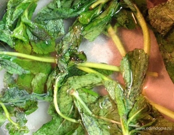 В небольшой кастрюле смешать воду, сахар и 1 ст. л. лимона. Довести до кипения, варить, помешивая, до полного растворения сахара. Добавить промытую мяту, перемешать, снять с огня, накрыть крышкой и дать полностью остыть. 