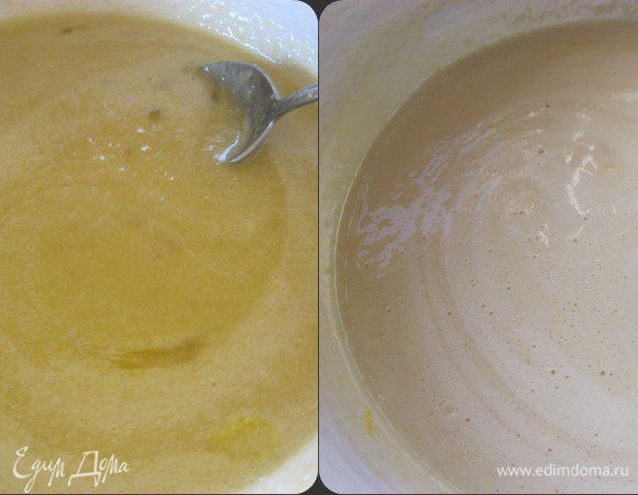 Поставить миску на водяную баню, аккуратно помешивая.
Довести смесь до однородного состояния, прогреть еще 5-7 минут.
Смесь должна увеличиться в два раза.
