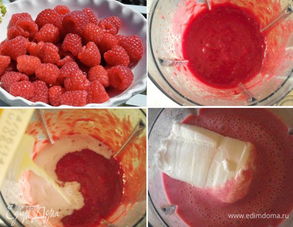 Бокалы отправляем в морозильную камеру охладиться. Малину взбиваем в блендере с сахаром или медом. Затем уменьшаем обороты миксера и тонкой струйкой вливаем молоко. Взбиваем около 1 минуты. Затем увеличиваем обороты и добавляем мороженое. Взбиваем до 3-х минут на максимальной скорости.