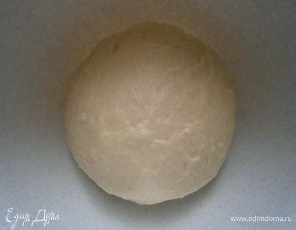 Скатать тесто в шар. Сложить в смазанную маслом миску, накрыть плёнкой и оставить на 1 - 1,5  часа для подхода.