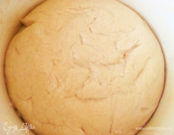 Обмять и немного вымесить тесто снова. Еще немного его выстоять. Оно получится очень пышным, мягким и хорошо увеличится еще при выпекании.