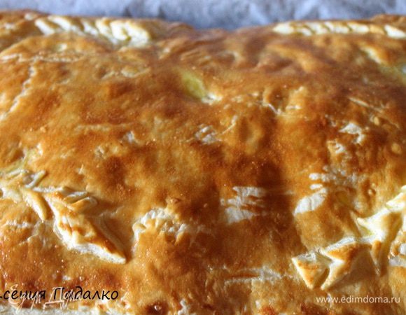 Выпекать при температуре 200 градусов, 20 минут. Пирог сначала очень сильно поднимется, а когда остынет осядет. Не пугайтесь, так и должно быть.