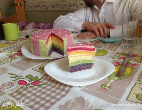 Вот такой получился тортик в разрезе :) при желании, можно не делать мастику и обмазать весь торт сметанным кремом. 