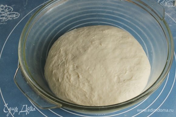 Тесто липкое. Свернуть тесто в тугой шар на присыпанном мукой столе и уложить в смазанную маслом посуду.