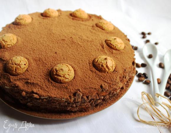 Верх посыпать какао-порошком через сито и украсить печеньем. Можно дегустировать немедленно, а можно выдержать в холодильнике, как в моем случае.