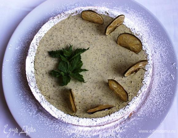 Украшаем по желанию. Будет очень в тему украсить кружочками свежего лайма и листочками мяты.
У меня карамелизированный лайм, мята и сахарная пудра по окружности.
