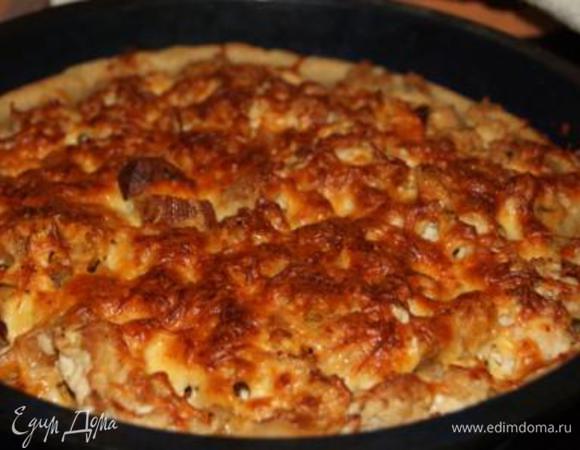 Посыпать тертым сыром, выпекать при 180гр. 45 мин.