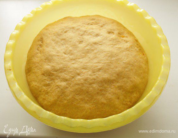 Накрыть влажным полотенцем и дать постоять в теплом месте около часа или пока тесто не увеличится в два раза.