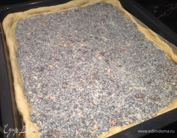 Выложите на тесто маковую начинку и разровняйте.