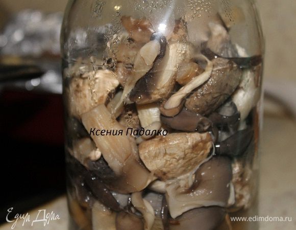 Грибы отварить в воде 10 минут. Постоянно снимая пену. Потом сложить их в баночку со специями.