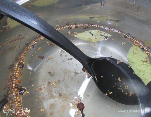 Вскипятить 1 литр воды. Добавить соль, сахар и специи. Кипятить ещё 5 минут. Остудить.