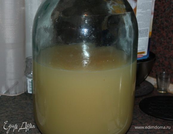 Выливаем в бутыль с соком, завязываем горлышко марлей и отправляем в темное место на ферментацию на 40 дней.