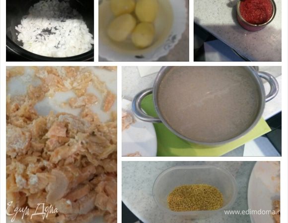 Выкладываем в мультиварку рыбу, заливаем водой и варим 20 минут в режиме Суп, затем бульон процеживаем, рыбу разбираем на кусочки, если есть косточки, то все их вытаскиваем. Измельчаем лук, чистим картофель и нарезаем кубиками. 